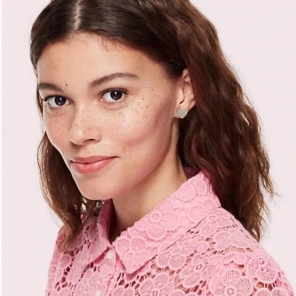 KATE SPADE • Gold Yours Truly Crystal Heart Earrings - Picture 2 of 4